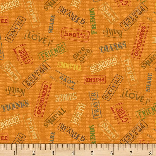 Songbook Harvest Reminders Words Text Orange Marcus Cotton Fabric