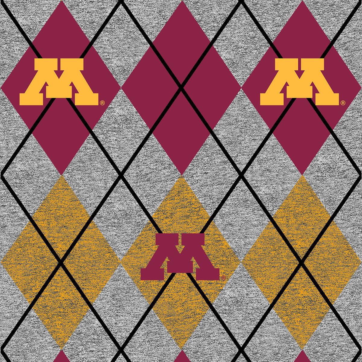 Minnesota Gophers NCAA College Heather Argyle Sykel Enterprises Polyester FLEECE Fabric MIN-1148