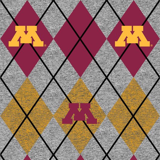 Minnesota Gophers NCAA College Heather Argyle Sykel Enterprises Polyester FLEECE Fabric MIN-1148