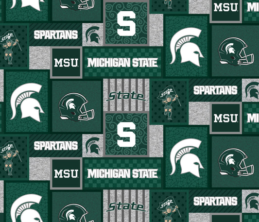 Michigan State Spartans NCAA College Patch Sykel Enterprises Polyester FLEECE Fabric MIST-1177