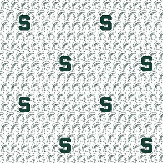 Michigan State Spartans NCAA College White Block Letter Sykel Cotton Fabric