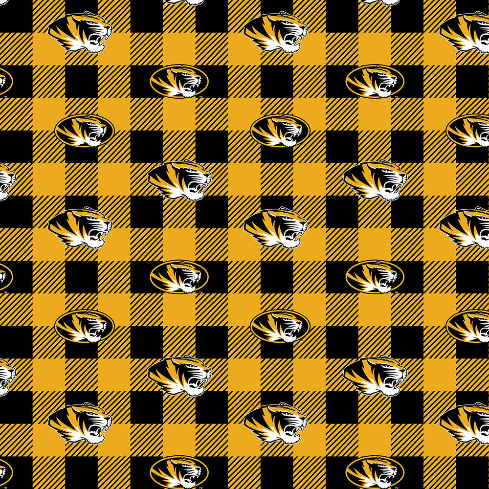 Missouri Tigers Mizzou NCAA College Buffalo Plaid Sykel Enterprises Polyester FLEECE Fabric MO-1190
