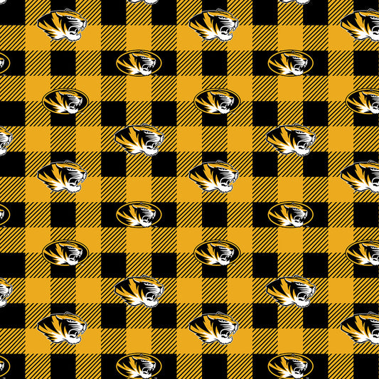 Missouri Tigers Mizzou NCAA College Buffalo Plaid Sykel Enterprises Polyester FLEECE Fabric MO-1190