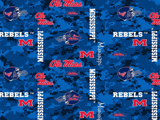 Mississippi Ole Miss Rebels NCAA College Digital Camo Sykel Enterprises Polyester FLEECE Fabric MS-1122