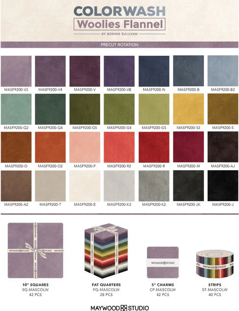 Woolies FLANNEL Color Wash 10" Squares Bonnie Sullivan Maywood Studio Cotton Fabric MS-SQ-MASCOLW