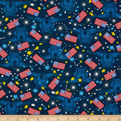 Made In The USA II Flags and Stars Red White Blue Foust Textiles Cotton Fabric