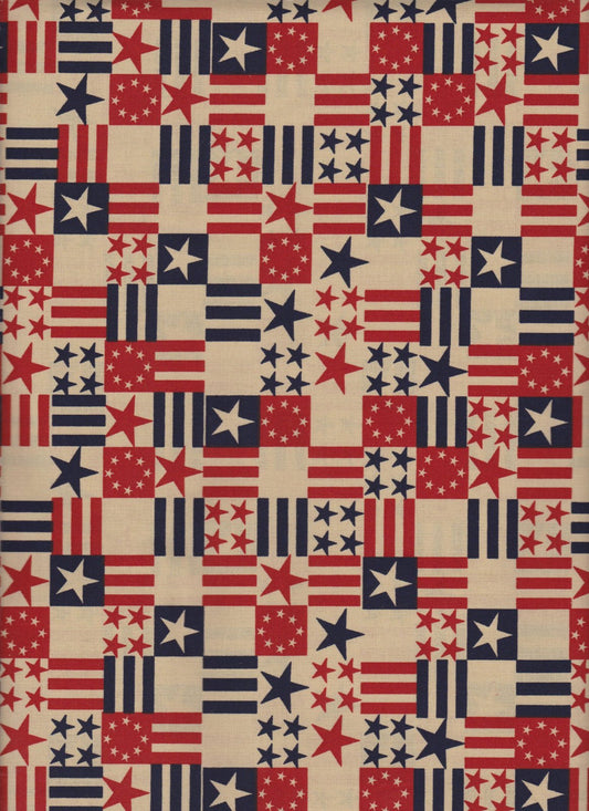 Made the USA Antique Patriotic Check Foust Textiles Foust Textiles Cotton Fabric