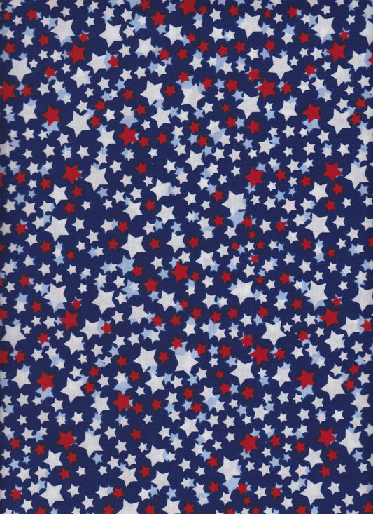 Made In the USA Blue, Red and White Stars Navy Foust Textiles Cotton Fabric