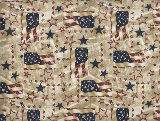 Made In the USA Patriotic Antique Flag, Stars and Stripes Foust Textiles Cotton Fabric