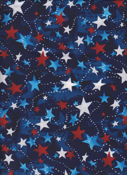 Made In the USA Streaming Stars Red White and Blue Santee Print Foust Textiles Cotton Fabric