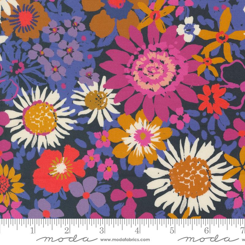 Maeve Phoebe Floral Sunflower Daisies Navy Blue Multi Moda Cotton Fabric | US Fabric Shop