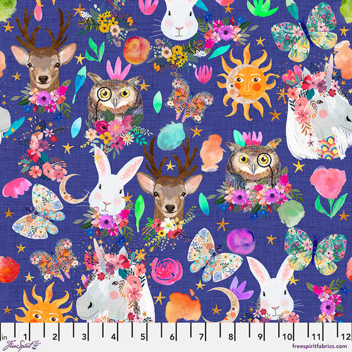 Magic Friends Happy Friends Violet Woodland Animals Mia Charro Free Spirit Cotton Fabric