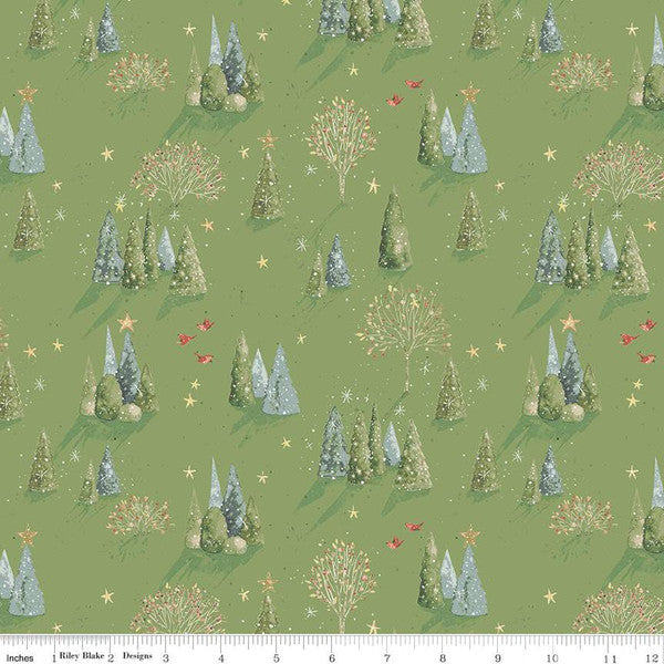 Magical Winterland Trees Clover Green Lisa Audit Riley Blake Cotton Fabric