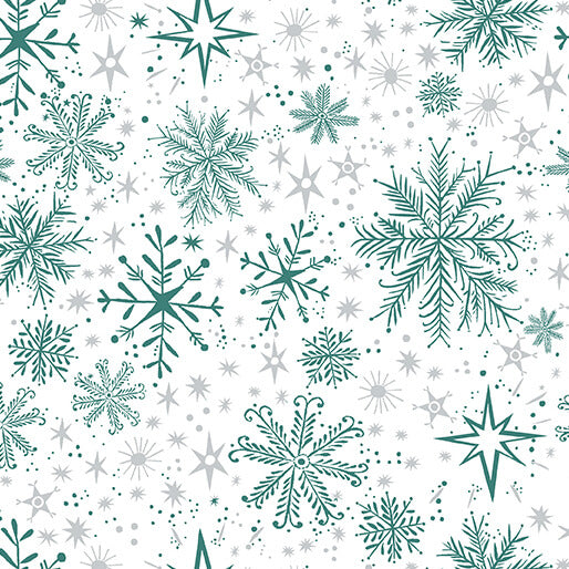 Magical Season Snow Frost White/Teal Katie Daisy Benartex Cotton Fabric BE-16727P-90 | US Fabric Shop