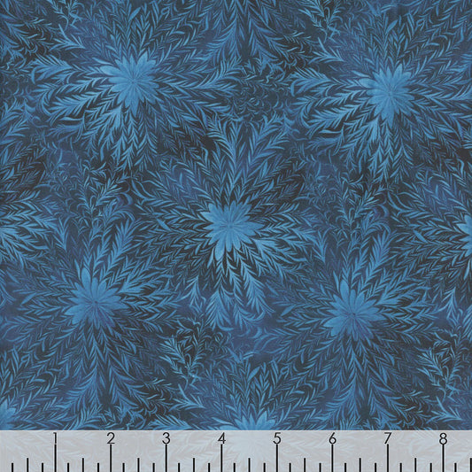 Magical Winter Woodlands Frosty Snowflakes Swirls Indigo Jan Mott Henry Glass Cotton Fabric HG-3696-79