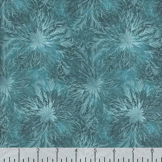 Magical Winter Woodlands Frosty Snowflakes Swirls Teal Jan Mott Henry Glass Cotton Fabric HG-3696-76