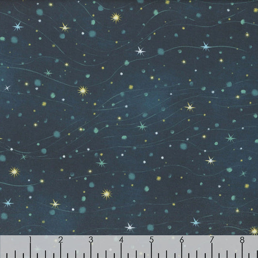 Magical Winter Woodlands Starry Skies Texture Indigo Multi Jan Mott Henry Glass Cotton Fabric HG-3697-79
