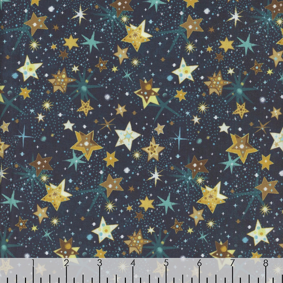 Magical Winter Woodlands Winter Lights and Mini Stars Indigo Multi Jan Mott Henry Glass Cotton Fabric HG-3698-79