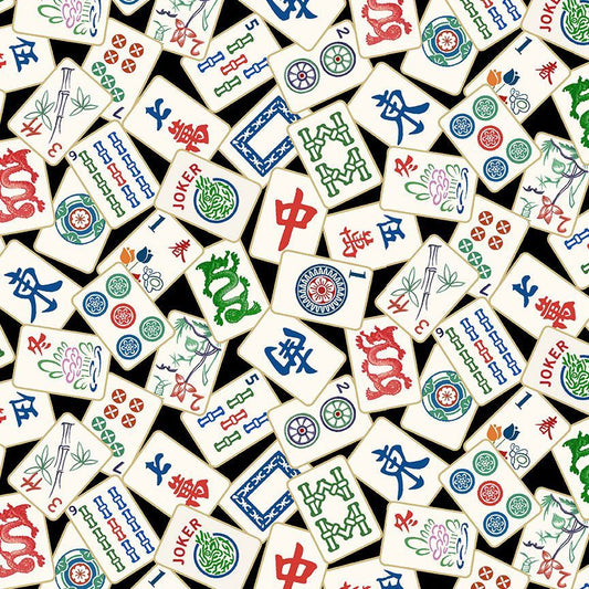 Mahjong Black Timeless Treasures Cotton Fabric