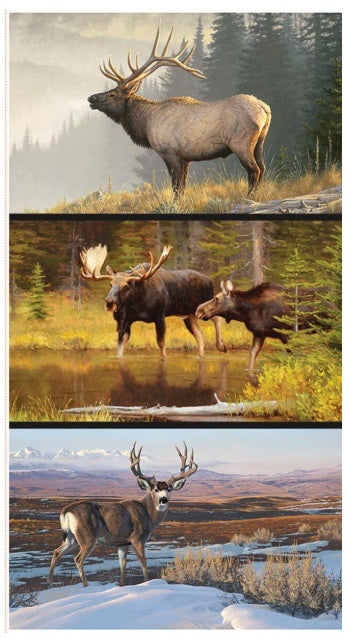 Majestic in Nature II Elk Moose Pillow Panel 24" Riley Blake Cotton Fabric RB-PD17963-PANEL
