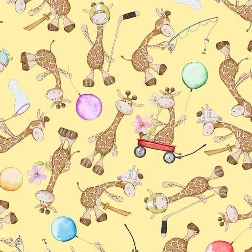 Make Believe Adorable Giraffes Canary Pretty Little Lines Michael Miller Cotton Fabric MM-DDC12651-CANA-D | US Fabric Shop