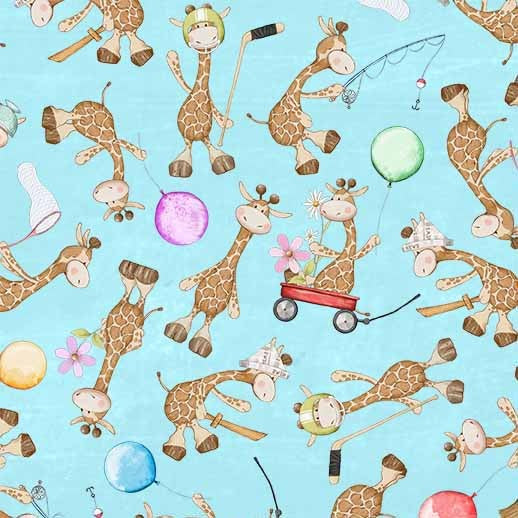 Make Believe Adorable Giraffes Sky Pretty Little Lines Michael Miller Cotton Fabric MM-DDC12651-SKYX-D