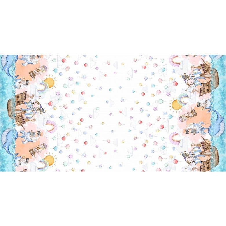 Make Believe Fanta-sea double Border 15" repeat Multi Pretty Little Lines Michael Miller Cotton Fabric MM-DDC12657-MULT-D