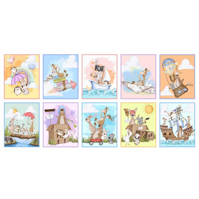 Make Believe Make Waves Block Panel 24" Multi Pretty Little Lines Michael Miller Cotton Fabric MM-DDC12659-MULT-D