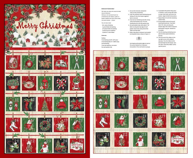 Making Spirits Bright Advent Calendar Panel 36" Emma Leach Blank Quilting Cotton Fabric