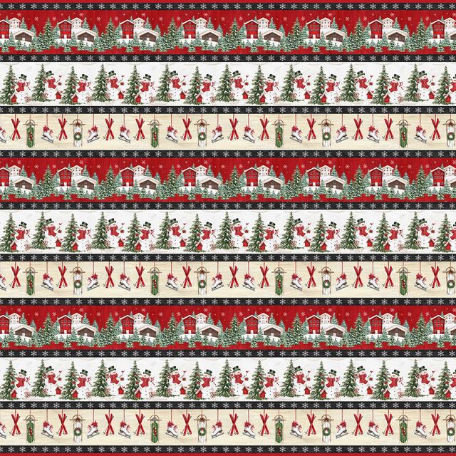 Making Spirits Bright Christmas Border Stripe Emma Leach Blank Quilting Cotton Fabric