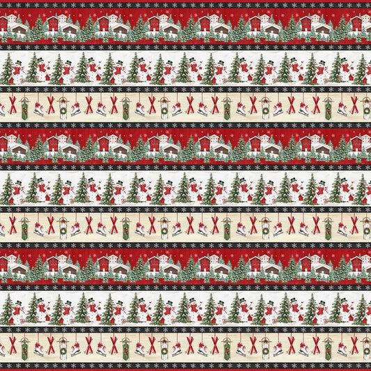 Making Spirits Bright Christmas Border Stripe Emma Leach Blank Quilting Cotton Fabric