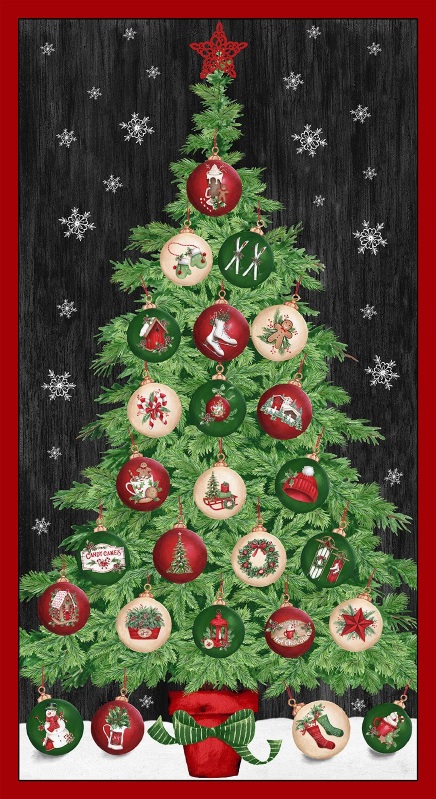 Making Spirits Bright Christmas Tree Panel 24" Emma Leach Blank Quilting Cotton Fabric