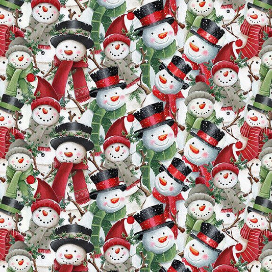 Making Spirits Bright Snowmen Packed Emma Leach Blank Quilting Cotton Fabric