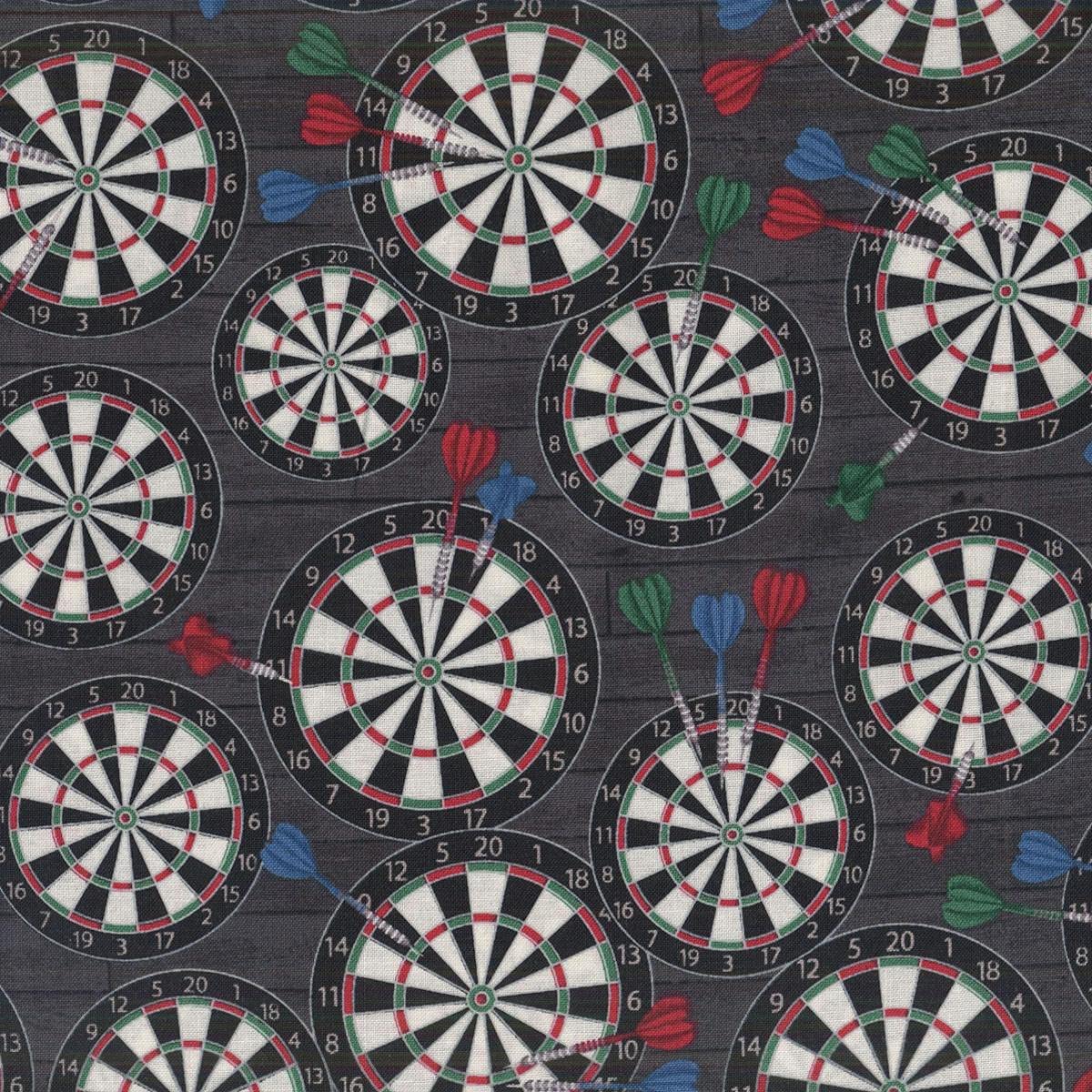 Man Cave Dart Board Charcoal Windham Cotton Fabric