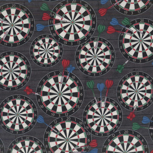 Man Cave Dart Board Charcoal Windham Cotton Fabric