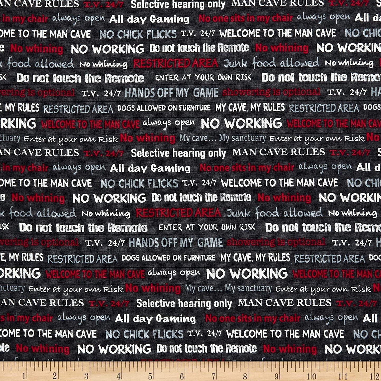 Man Cave Rules Charcoal Black Windham Cotton Fabric