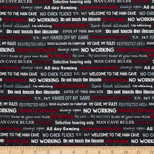 Man Cave Rules Charcoal Black Windham Cotton Fabric