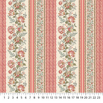 Manoir - Antiques Roadshow™ Floral Stripe Cream Multi Deborah Edwards Northcott Fabrics Cotton Fabric NC-28966-11