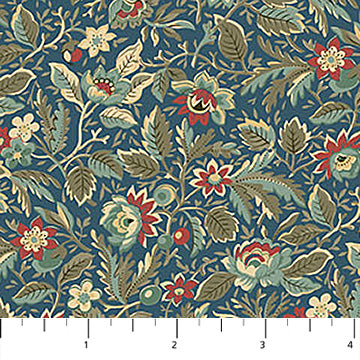 Manoir - Antiques Roadshow™ Packed Floral Teal Multi Deborah Edwards Northcott Fabrics Cotton Fabric NC-28971-68