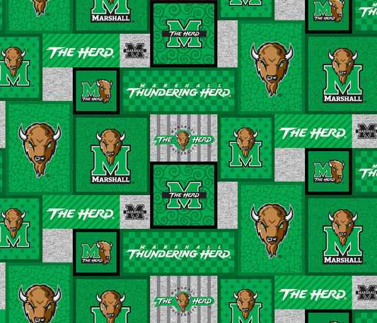 Marshall University Thundering Herd NCAA College Patch Sykel Enterprises Polyester FLEECE Fabric MAR-1177