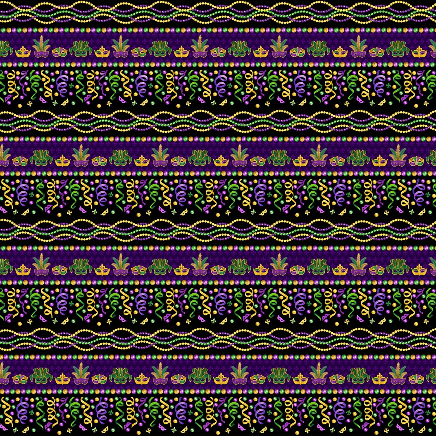 Mardi Gras Border Stripe Black Multi Alessandra Gavin Henry Glass Cotton Fabric