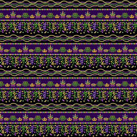 Mardi Gras Border Stripe Black Multi Alessandra Gavin Henry Glass Cotton Fabric