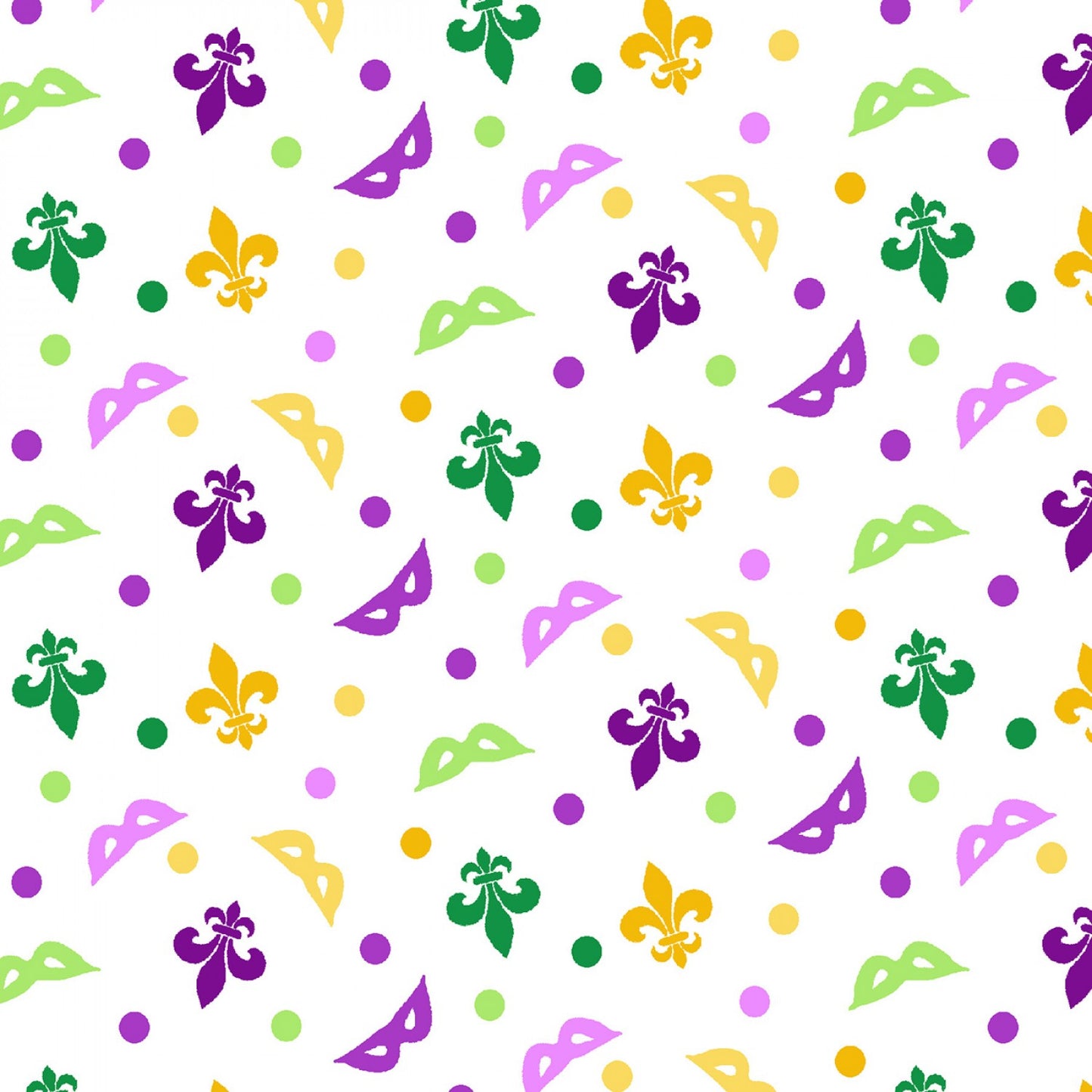 Mardi Gras Confetti Tossed Mask and Dots White Multi Alessandra Gavin Henry Glass Cotton Fabric