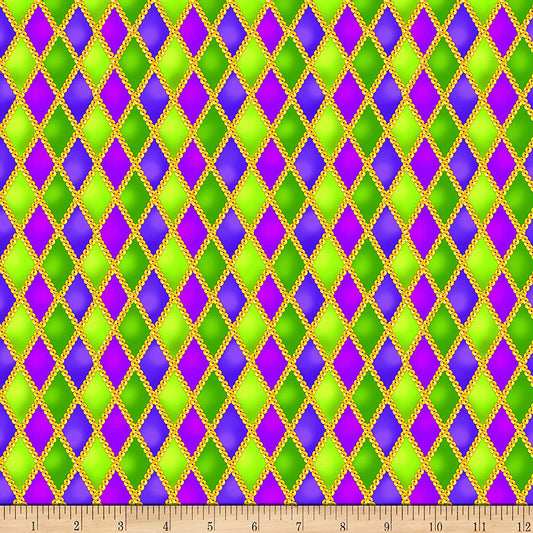 Mardi Gras Diamond Checks Timeless Treasures Cotton Fabric