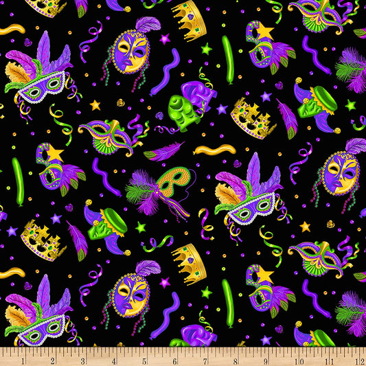 Mardi Gras Masks Black Timeless Treasures Cotton Fabric