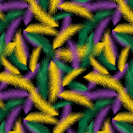 Mardi Gras Tossed Feathers Black Multi Alessandra Gavin Henry Glass Cotton Fabric