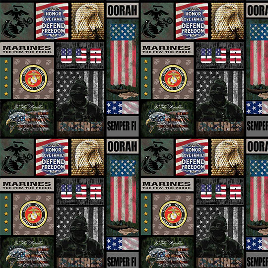 Marines Armed Forces Military New Block Sykel Cotton Fabric