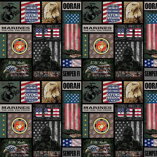 Marines Armed Forces Military New Block Sykel Cotton Fabric