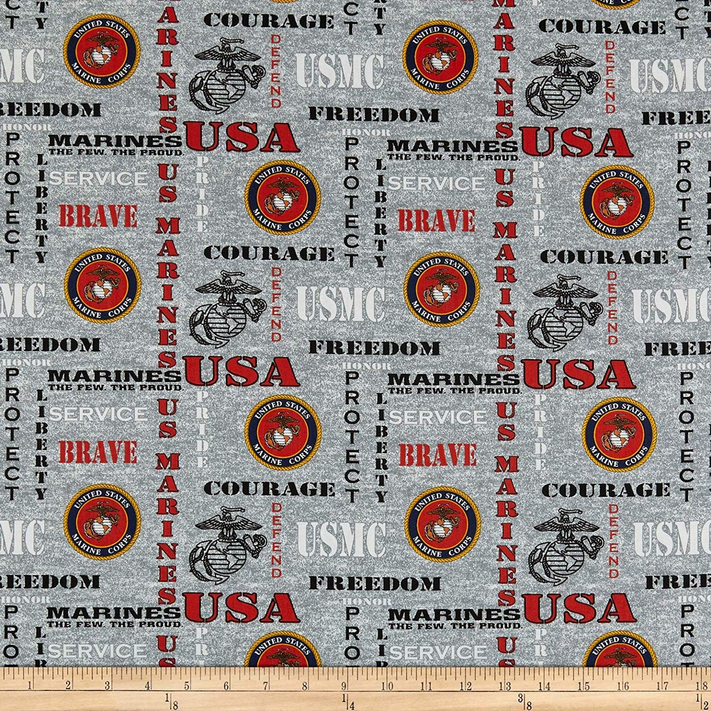 Marines Military Armed Forces The Few The Proud Brave Seal Heather Allover Sykel Cotton Fabric