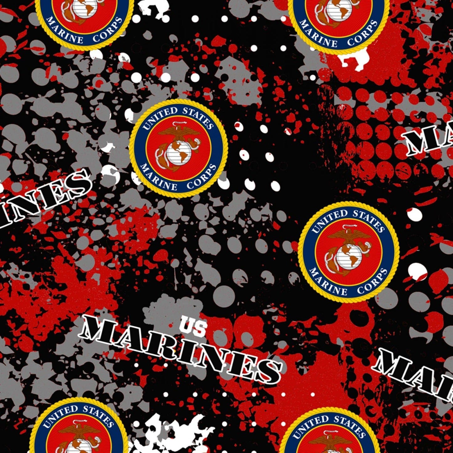 Marines Military USMC The Few the Proud Abstract Geometric Geo Allover Seal Print Cotton Fabric